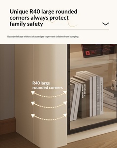 XHA Oak <b>Solid</b> <b>Wood</b> Office Organizer <b>Bookcase</b> Display Cabinet Curved Glass Doors Custom-Made Wall-Mounted Multifunction Shelf - Product Image 5