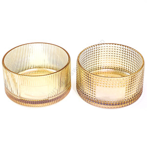 Vasi per Candele Vuoti di Lusso a <span class=keywords><strong>Bocca</strong></span> Larga con 3 Stoppini, <span class=keywords><strong>in</strong></span> Vetro Goffrato, Placcati <span class=keywords><strong>Oro</strong></span> e Argento, con Coperchi e Confezione Scatola - Vendita all'Ingrosso - Product Image 2