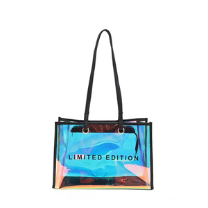 Bolsa de Mano de PVC Reutilizable Personalizada de Moda 2022, Bolsa de Compras Transparente con Serigrafía y Asas para Promoción - Product Image 1