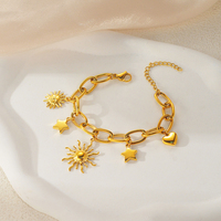 Bracelets tendance en acier inoxydable plaqué or avec pendentifs zircon, breloques créatives Soleil, Lune, Cœur, bijoux de taille