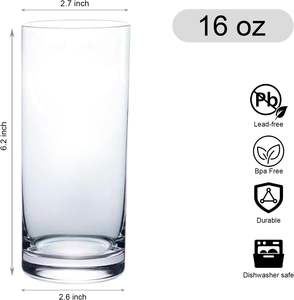 Gobelet à eau en verre en gros, accessoires de cuisine à domicile, gobelet à eau en verre transparent pas cher, gobelet à boire haut - Product Image 2