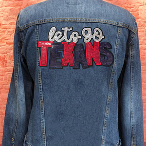 Toppa Personalizzata con Paillettes 'Let's Go Texans', Distintivo Ricamato con Lettere Glitterate, Applicazione Grande Termoadesiva per Tifosi di Football di Houston - Product Image 4