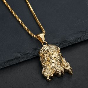 Yunnique – collier avec pendentif tête de Jésus en acier inoxydable, ton or et argent, bijoux Hip Hop unisexes, chaîne de 18mm, design de visage - Product Image 3