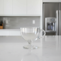 Mug en verre transparent à pied de 250 ml avec poignée, style européen écologique pour la maison, le bureau, le café – Verres élégants pour boissons