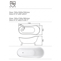 Baignoire autoportante en acrylique certifiée CUPC, pieds d'aigle chromés, style victorien, pour bain à la turque, décoration de salle de bain de luxe, 170 cm