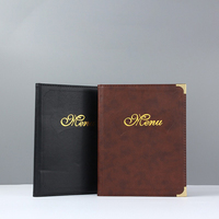 Porte-menu en cuir PU marron vintage avec logo personnalisé, pour restaurant, café, feuilles en plastique A4, vis, couverture de menu en cuir avec coins métalliques