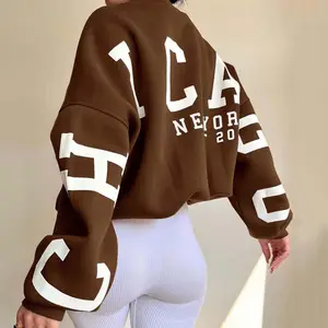 Inverno personalizado Mulheres Hoodies tela impressão algodão pullover oversized camisas de suor mulheres tripulação pescoço 3D sopro impressão hoodies camisola