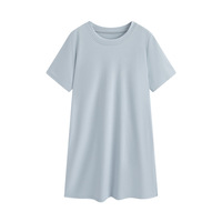 Robe de maternité en coton uni à col ras du cou et manches courtes pour femme, nouvelle collection Printemps/Été 2026, mi-longue, moulante, couvrant le ventre, design amincissant