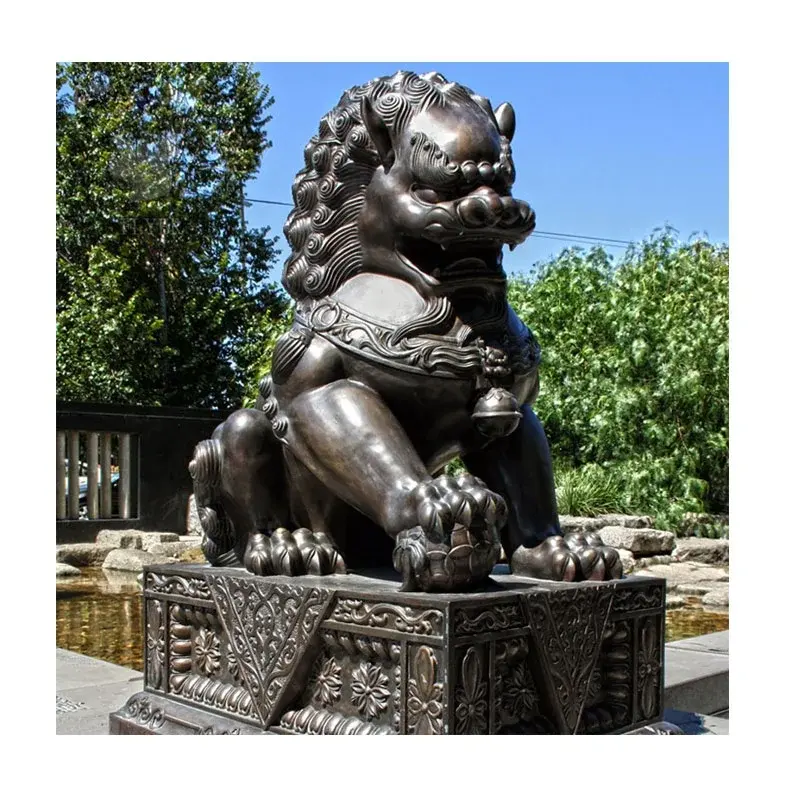 Estátua de bronze grande de animais, par de cachorro chinês Foo, estátua de bronze de bronze, escultura de animais de leões chineses