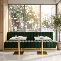 Canapé de restaurant personnalisable de luxe en acier inoxydable vert doré avec table à manger en marbre