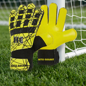 Gants de gardien de but de qualité supérieure, confort optimal, dos en cuir, paume en caoutchouc injecté, contact en latex, couleur jaune et noir - Product Image 4