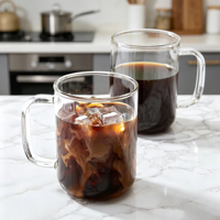 Vente en gros de tasses en verre borosilicate transparent à paroi simple de 16 oz avec poignée pour café, lait, café au lait, design minimaliste