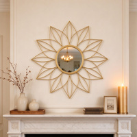 Miroir mural en métal doré à motif floral, forme de tournesol, miroir décoratif suspendu pour salon, entrée