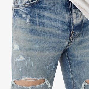 Jean en denim pour homme, coupe slim, délavé bleu, déchiré, taille mi-haute, doux et imperméable, de marque, haute qualité, style mode - Product Image 5