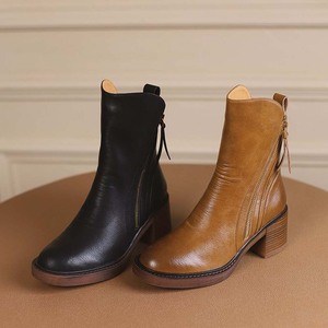 Bottines à talons épais d'automne, style britannique, fermeture éclair latérale, talons hauts, bout rond rétro, bottes Martin pour femmes - Product Image 2