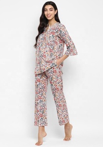 Flora Look Multi Colored Hand Block Floral Printed Soft Cotton Loose Fit Night Suit Designed For Comfortable Sleep - Product Image 2