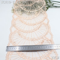 Dentelle brodée personnalisée écologique vintage romantique à bord festonné 22 cm, rose clair, en maille florale brodée pour femme