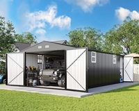 Bâtiment de stockage extérieur en acier imperméable avec portes verrouillables, fenêtres et aérations, grand hangar utilitaire préfabriqué