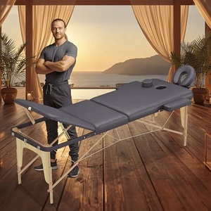 <span class=keywords><strong>Table</strong></span> <span class=keywords><strong>de</strong></span> <span class=keywords><strong>massage</strong></span> ergonomique pliable à 3 sections avec cadre en bois, appui-tête et repose-mains portables en cuir bleu minimaliste pour salon <span class=keywords><strong>de</strong></span> beauté et spa - Product Image 2