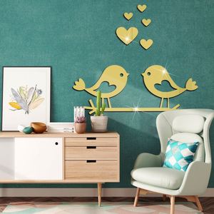 Autocollant mural décoratif en acrylique miroir Branch Bird Love pour mariage, chambre à coucher, murale acrylique, autocollants muraux décoratifs Family Love - Product Image 3