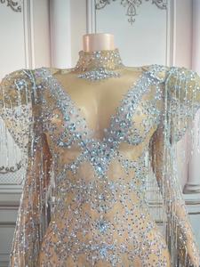 Mini robe transparente à manches bouffantes avec franges <span class=keywords><strong>en</strong></span> cristal pour femme, tenue de soirée de mariage, d'anniversaire, de Club, Sexy, vente <span class=keywords><strong>en</strong></span> gros - Product Image 5