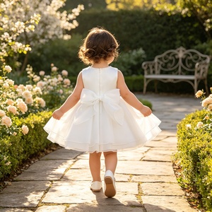 MQATZ Nuevo Estilo Vestido <span class=keywords><strong>de</strong></span> Gasa Doble Capa con Lazo <span class=keywords><strong>de</strong></span> Malla y Mezcla <span class=keywords><strong>de</strong></span> Algodón sin Mangas con Rosas 3D para Bebés - Product Image 4