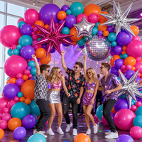 Guirlande de ballons de fête disco néon vibrante avec ballon étoile en feuille d'aluminium, kit de décoration murale sur le thème des années 90