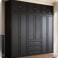 Armoire intégrée Prima Modern gris foncé avec barres de suspension, tiroirs et éclairage LED pour le rangement de la chambre