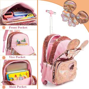 <span class=keywords><strong>Mochila</strong></span> Escolar con Ruedas de Nailon para Adolescentes, <span class=keywords><strong>Mochila</strong></span> Escolar para Niñas con Lonchera para Estudiantes de Primaria, Maleta con Ruedas - Product Image 4