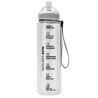 Bouteille d'eau en plastique de 1000 ml en gros, OEM ODM, pour le fitness, la gym, le sport, avec marqueur de temps, bouteille d'eau motivante