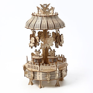 Modèle de carrousel en bois <span class=keywords><strong>3D</strong></span> en gros, puzzles en bois <span class=keywords><strong>3D</strong></span> DIY pour adultes, kit de décoration artisanale fait main - Product Image 4