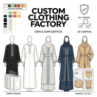 Abaya islamique sur mesure pour femmes, fabrication OEM ODM, vente en gros, vêtements de haute qualité, fabricant de vêtements, fournisseur pour les marques de créateurs
