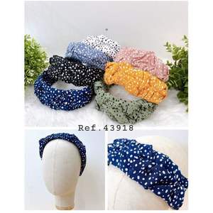 Diadema anudada con estampado de lunares, banda elástica ancha para el cabello, accesorio informal de algodón a la moda para mujer - Product Image 1