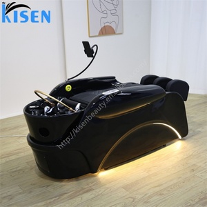 Kisen 2025 Fashion Shampoo Massage Bed Electric Head Spa Chair <b>White</b> Black Salon <b>Table</b> with Phone Holder - Product Image 3