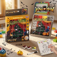 Puzzle Balok Bangunan Halloween dengan Papan Gambar - 2-in-1 DIY Mainan Edukasi Seni Melukis Kotak Hadiah untuk Anak-anak