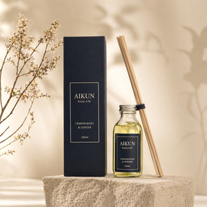 Aikun Custom 150ml Clear Square Glass Adhesive Sticker Long Lasting Custom Scent Black Box <b>Reed</b> <b>Diffuser</b> Set for Home Hotel - Product Image 1
