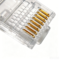 Cat5e Unshielded Golden Palting 8P8C RJ45 Konektor Kristal Ethernet 8-Port Ramah Lingkungan Casing PC Kontak Tembaga Murni