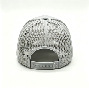 Custom Embossed ACE Circle Logo 6-Panel Trucker <b>Hat</b> <b>Light</b> Grey Polyester Front Mesh Back Adjustable Snapback Unisex Outdoor - Product Image 3