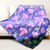 Couverture polaire jacquard tricotée écologique toutes saisons ultra douce brossée 100 % polyester rose traditionnel motif Salamandre Axolotl qui brille dans le noir