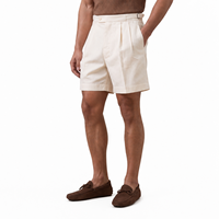 Shorts ajustés en coton extensible pour hommes, à double pli, avec fermeture boutonnée, ajusteurs latéraux, sans ceinture, style décontracté chic, vente en gros