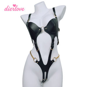 Dierlove Vente en gros Lingerie bondage pour femmes, Soutien-gorge en cuir PU style punk, Bretelles de poitrine, Jarretelles fines, Ceintures sexy, Jarretelles en acier inoxydable - Product Image 4