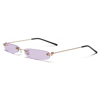 Lunettes de soleil étroites hommes sans monture été 2025 rouge bleu noir lunettes de soleil rectangulaires pour femmes petites nuances de visage