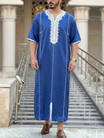 Remise sur les commandes en gros disponible : Abaya de prière musulmane avec broderie artisanale, Jibba Abaya traditionnelle, Vêtements pour hommes, Jalabiya Thobe