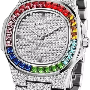 นาฬิกาควอตซ์โมอิสซาไนต์ระดับพรีเมียมสำหรับผู้ชาย กระจก VVS ประดับเพชรระยิบระยับ สายสแตนเลส สไตล์หรูหรา ดูมีระดับ - Product Image 1