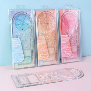 高品质直尺多功能绘图仪实用直尺套装透明塑料直尺测量绘画几何量角器 - Product Image 1