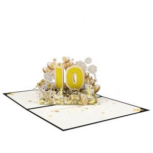 Carte de vœux 3D pop-up pour 10e anniversaire, carte pop-up de luxe pour anniversaire, mariage, célébration d'entreprise - Product Image 3