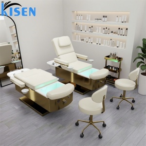 KISEN Luxury Salon Electric Adjustable Massage Bed Hair Wash Foot <b>Bathing</b> Thai Massage Shampoo Sink Head Spa Bed with Pedicure - Product Image 1