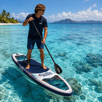 Planche de paddle gonflable avec deux fenêtres latérales transparentes, tapis antidérapant en EVA, pagaie réglable pour la famille, le lac, la plage et les centres de villégiature