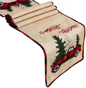 Corredor de mesa de natal, corredor de mesa natalino rústico bordado feliz natal, caminhão vermelho