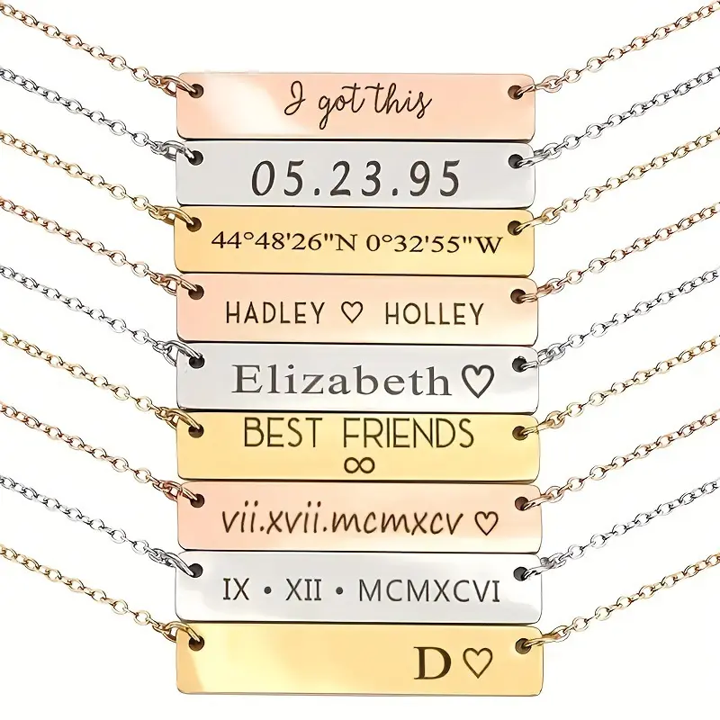 Fabriek Custom Roestvrij Staal Blanco Multicolor Lange Bar Hanger Ketting Gepersonaliseerde Gravure Elk Symbool